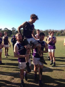 May 16, 2015 Reserves Round 6 vs. Kew Spudda chaired off after his 150th game