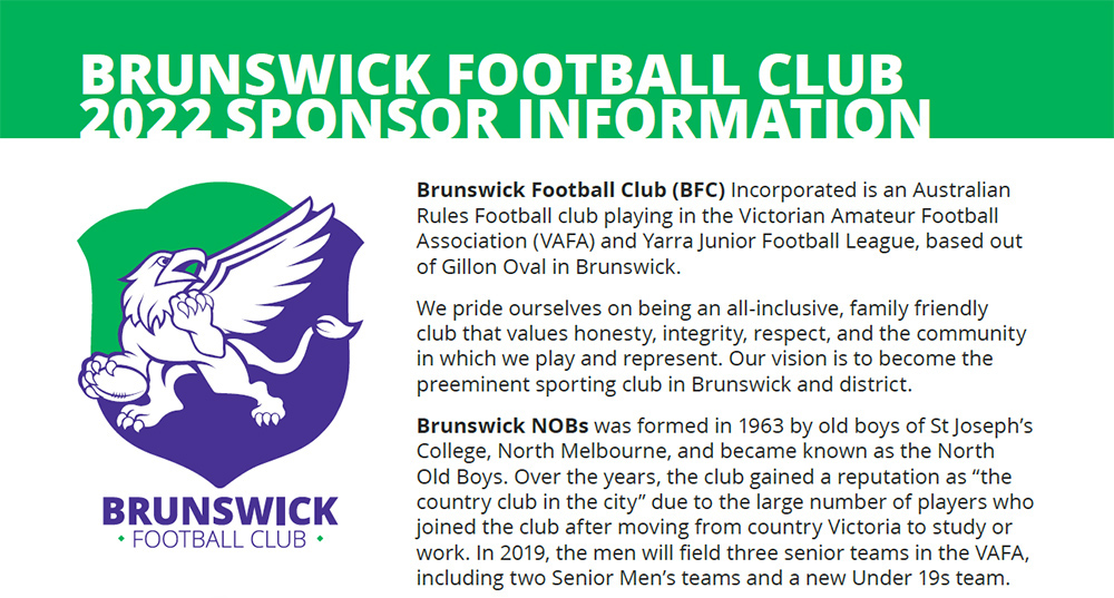 Sponsor Brunswick Football Club